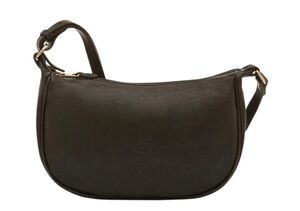 RARE VTG IL BISONTE Dark Brown Leather Crescent Crossbody Bag Zip Brass Italy *
